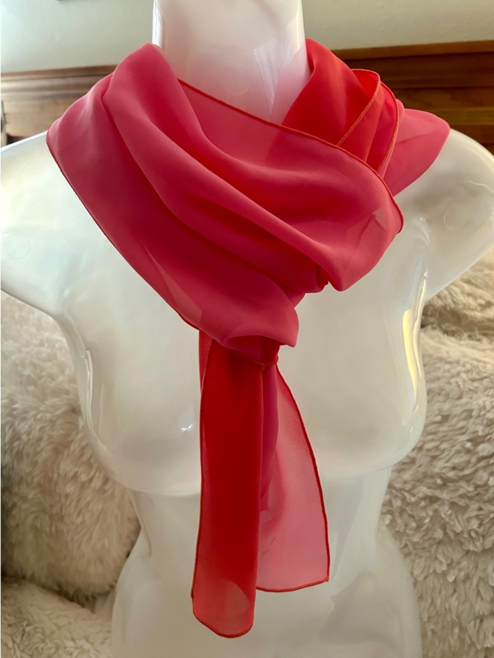 Vintage Pink Coral Chiffon Scarf - Lightweight Women's Accessory